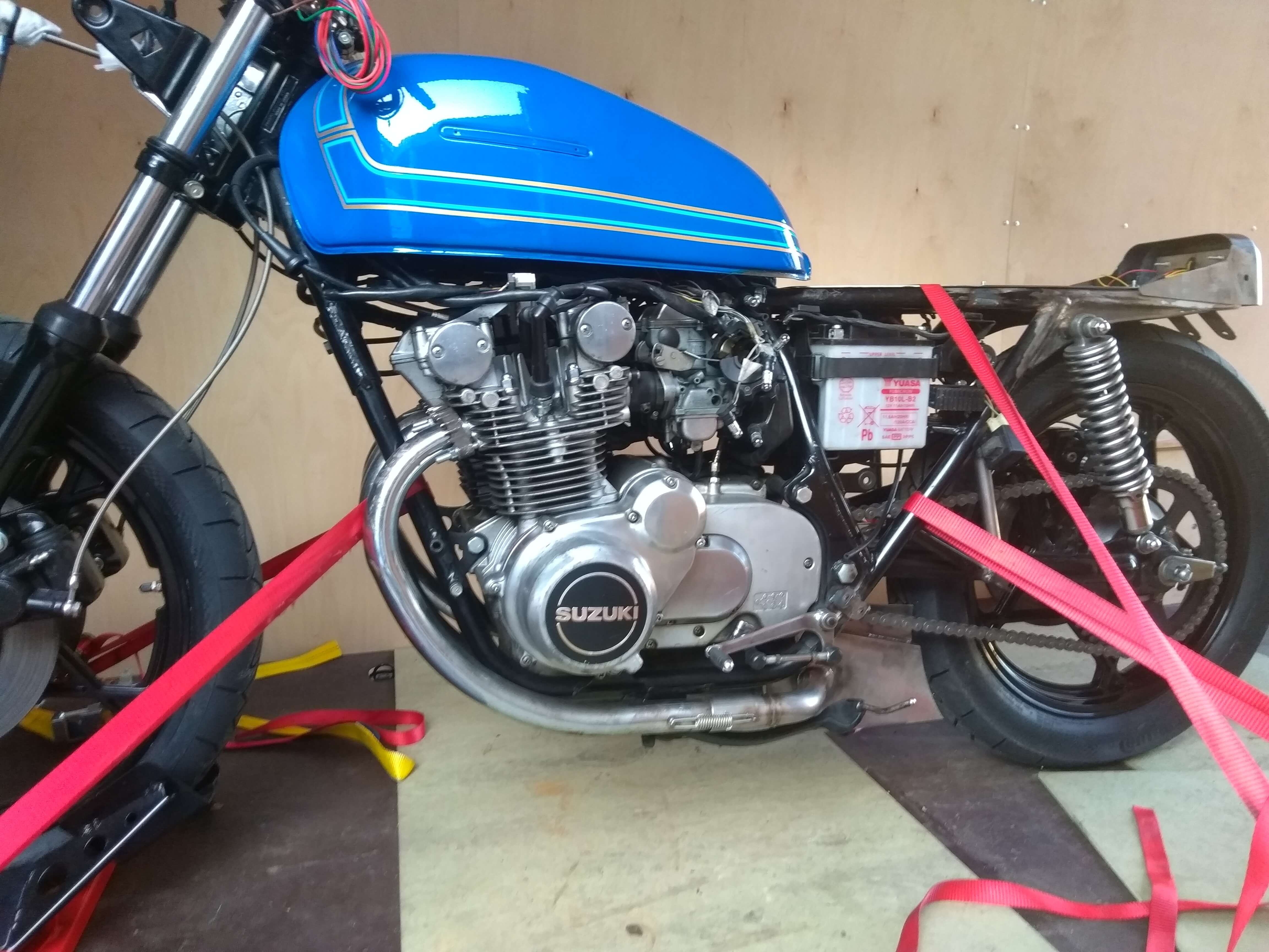 Blue motorbike strapped and loaded | LBT Motorcycle Recovery