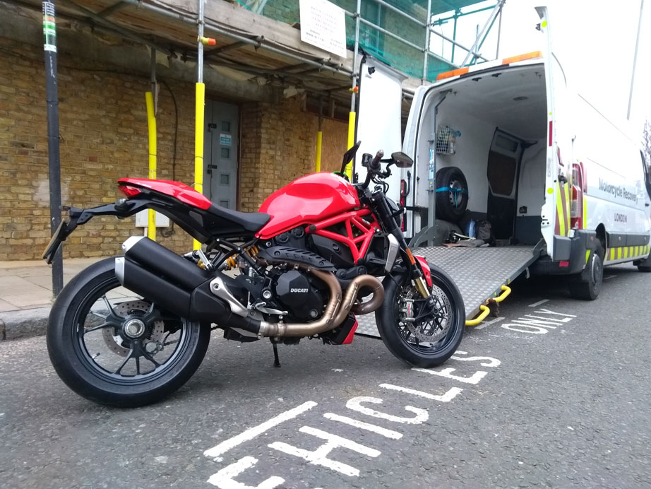 Red super bike being loaded | LBT Motorcycle Recovery
