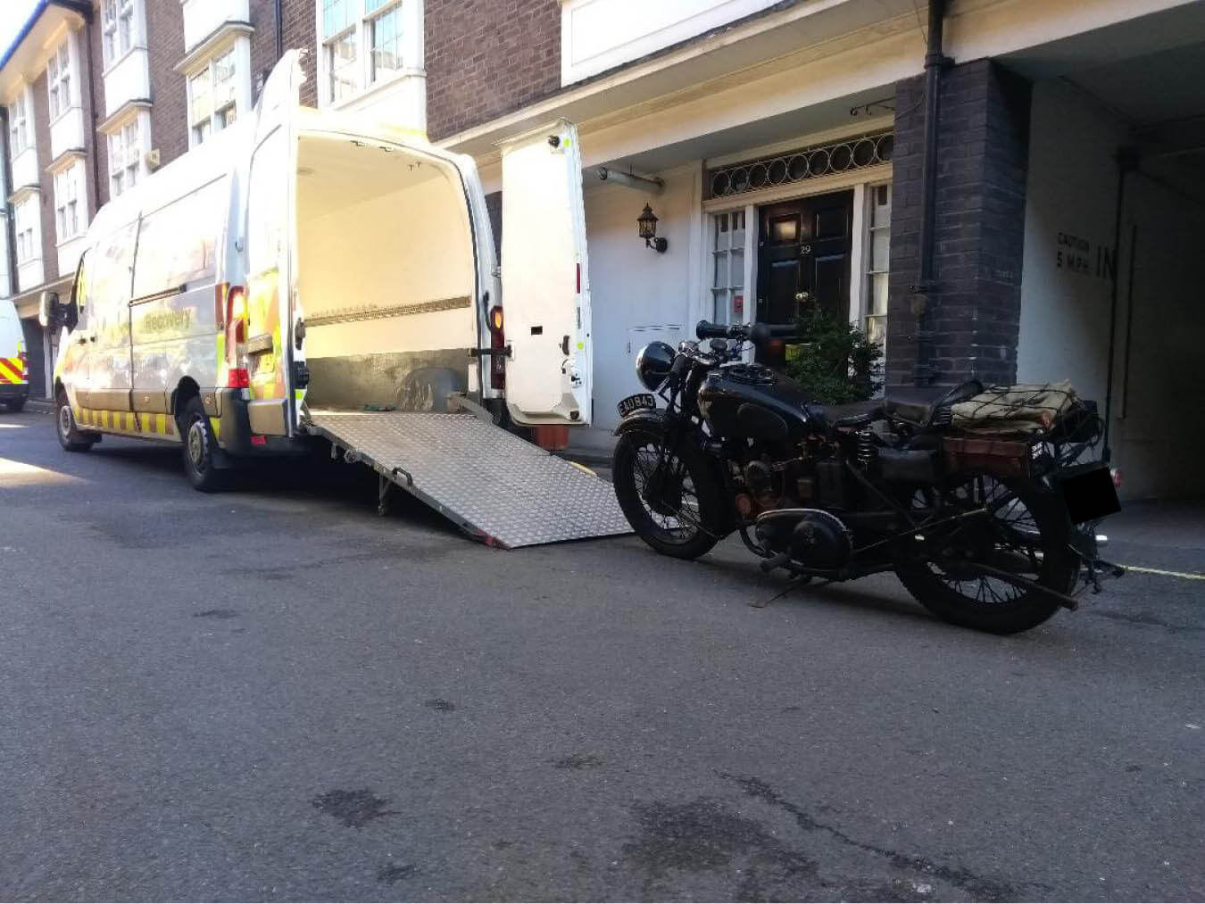 Van with ramp down to load large bike | LBT Motorcycle Recovery