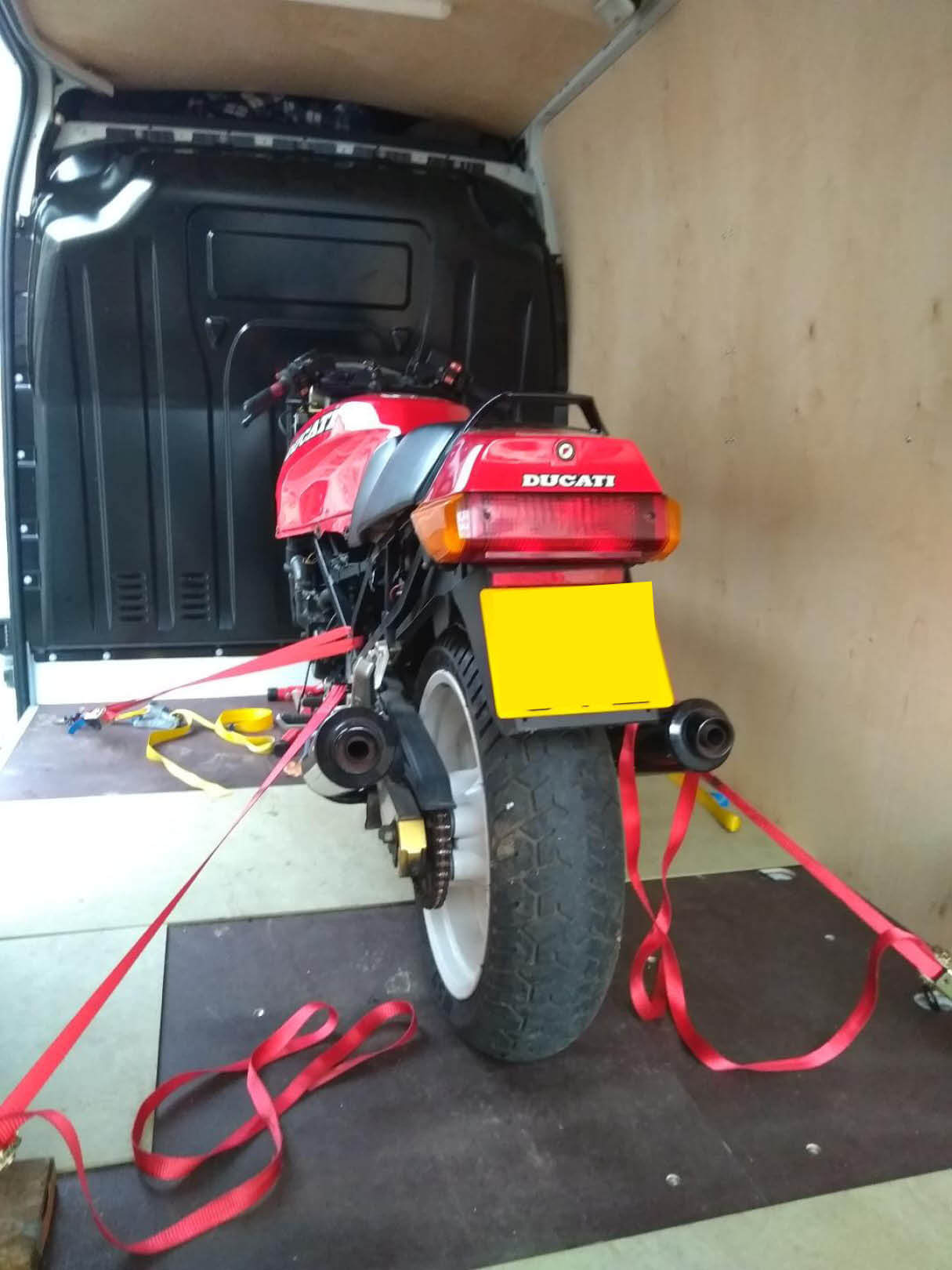 Rear of red Ducati loaded | LBT Motorcycle Recovery