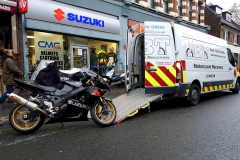 Susuki shop with bike being loaded | LBT Motorcycle Recovery