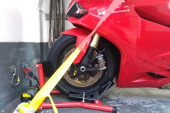 Red Ducati safely strapped in | LBT Motorcycle Recovery